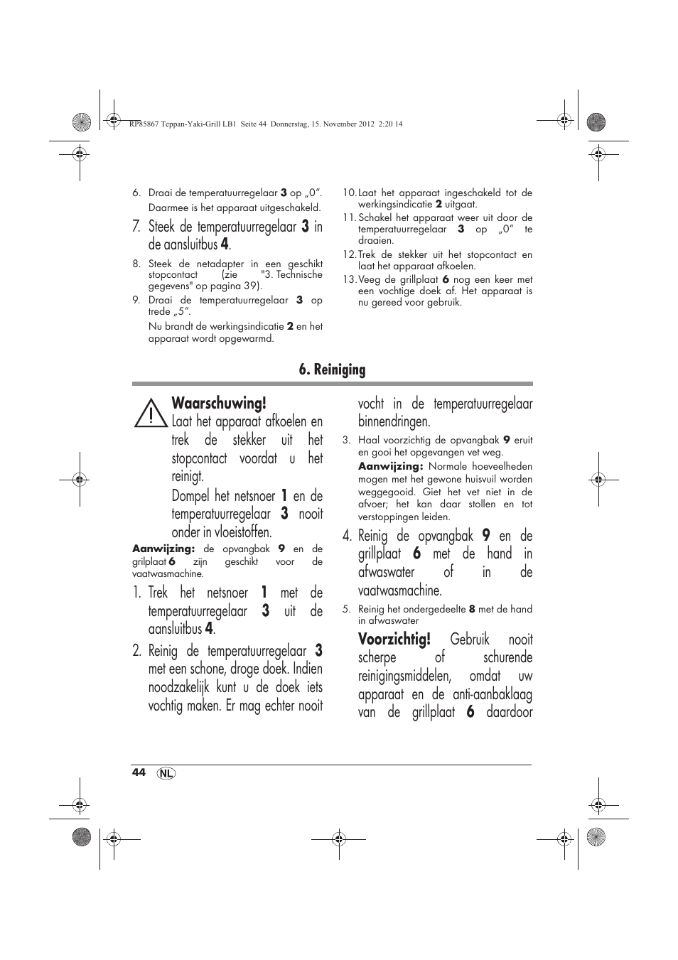 Steek de temperatuurregelaar 3 in de aansluitbus 4, Reiniging | Silvercrest STYG 2000 A2 User Manual | Page 46 / 62