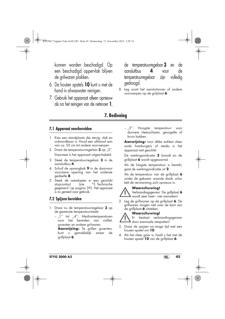 Bediening | Silvercrest STYG 2000 A2 User Manual | Page 47 / 62