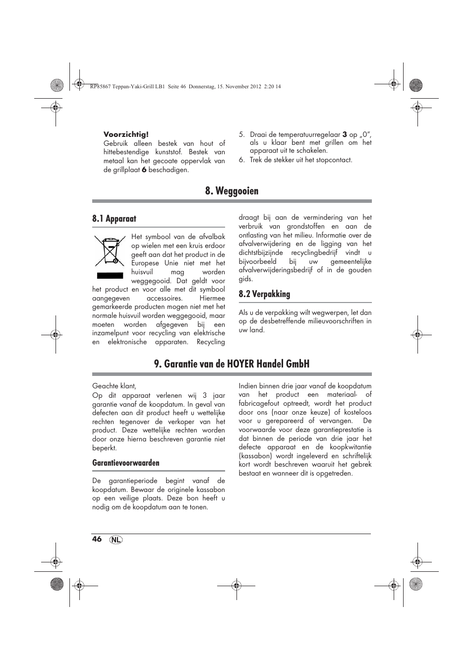 Weggooien, Garantie van de hoyer handel gmbh | Silvercrest STYG 2000 A2 User Manual | Page 48 / 62