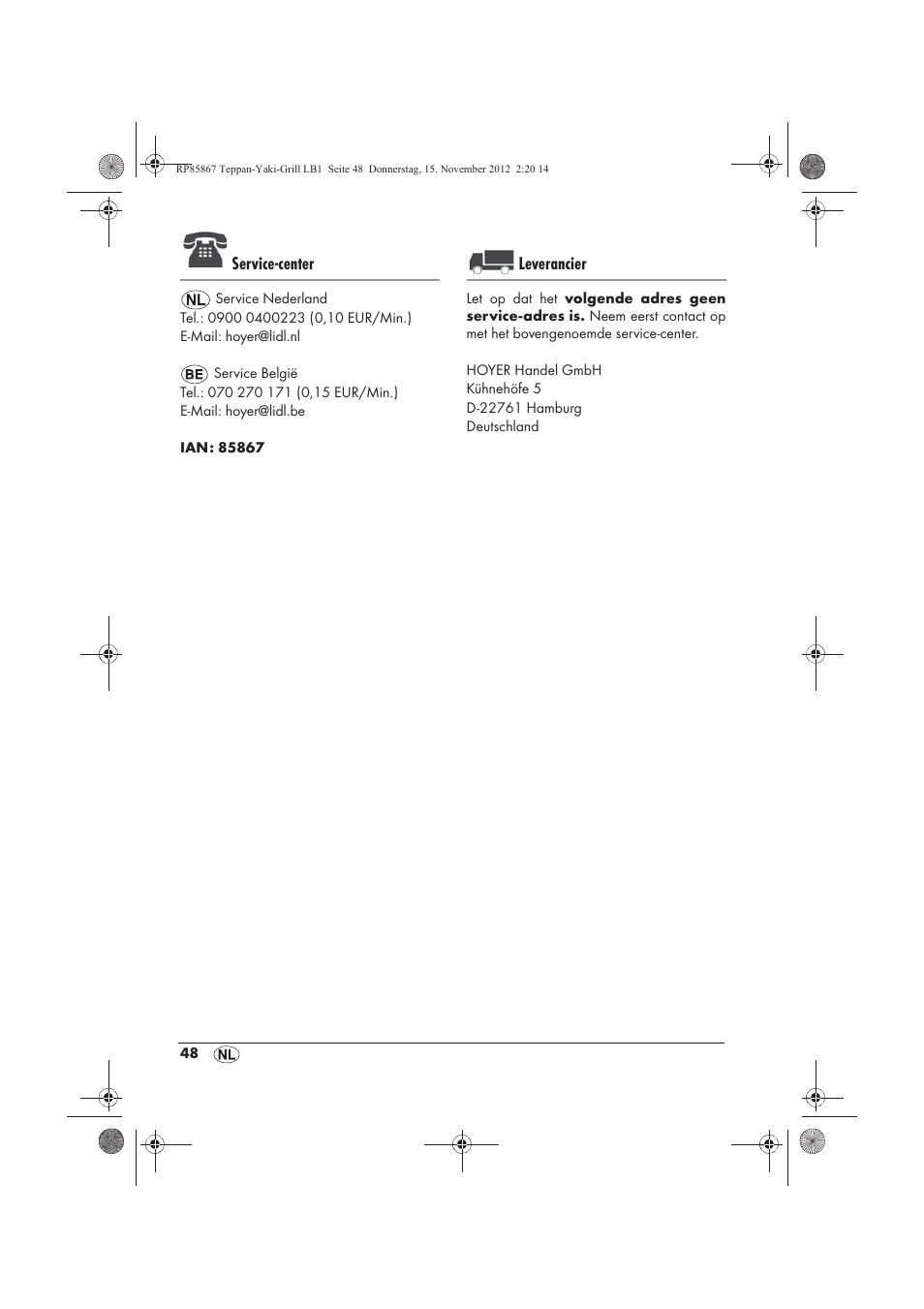 Service-center, Leverancier | Silvercrest STYG 2000 A2 User Manual | Page 50 / 62