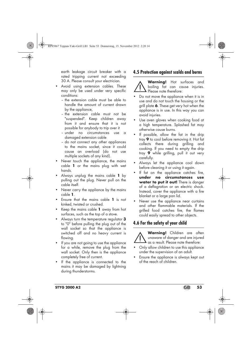 5 protection against scalds and burns, 6 for the safety of your child | Silvercrest STYG 2000 A2 User Manual | Page 55 / 62