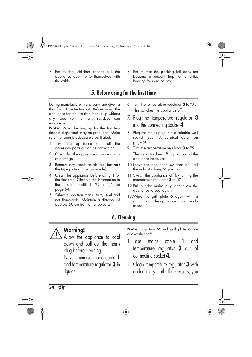 Before using for the first time, Cleaning | Silvercrest STYG 2000 A2 User Manual | Page 56 / 62