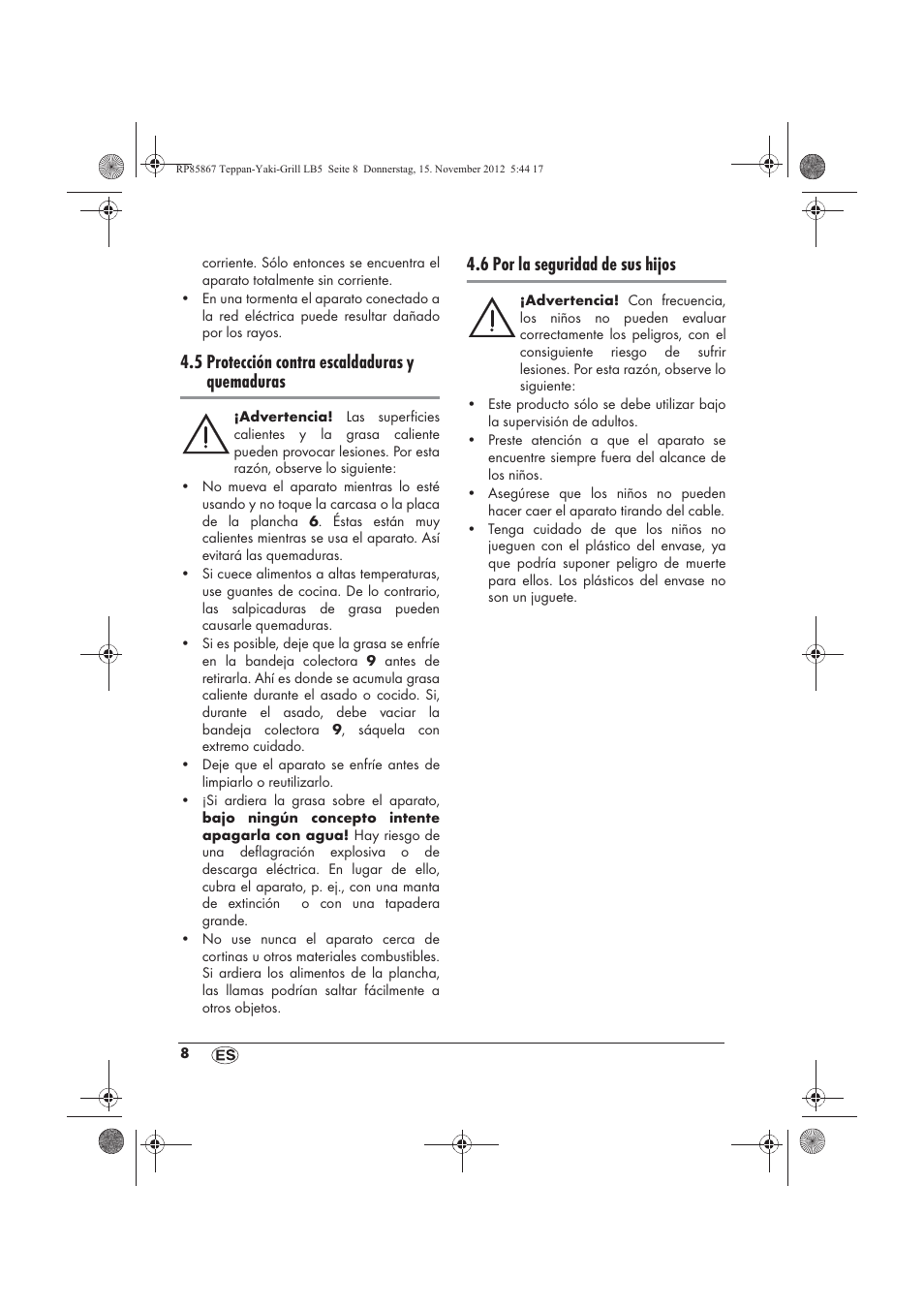 5 protección contra escaldaduras y quemaduras, 6 por la seguridad de sus hijos | Silvercrest STYG 2000 A2 User Manual | Page 10 / 62