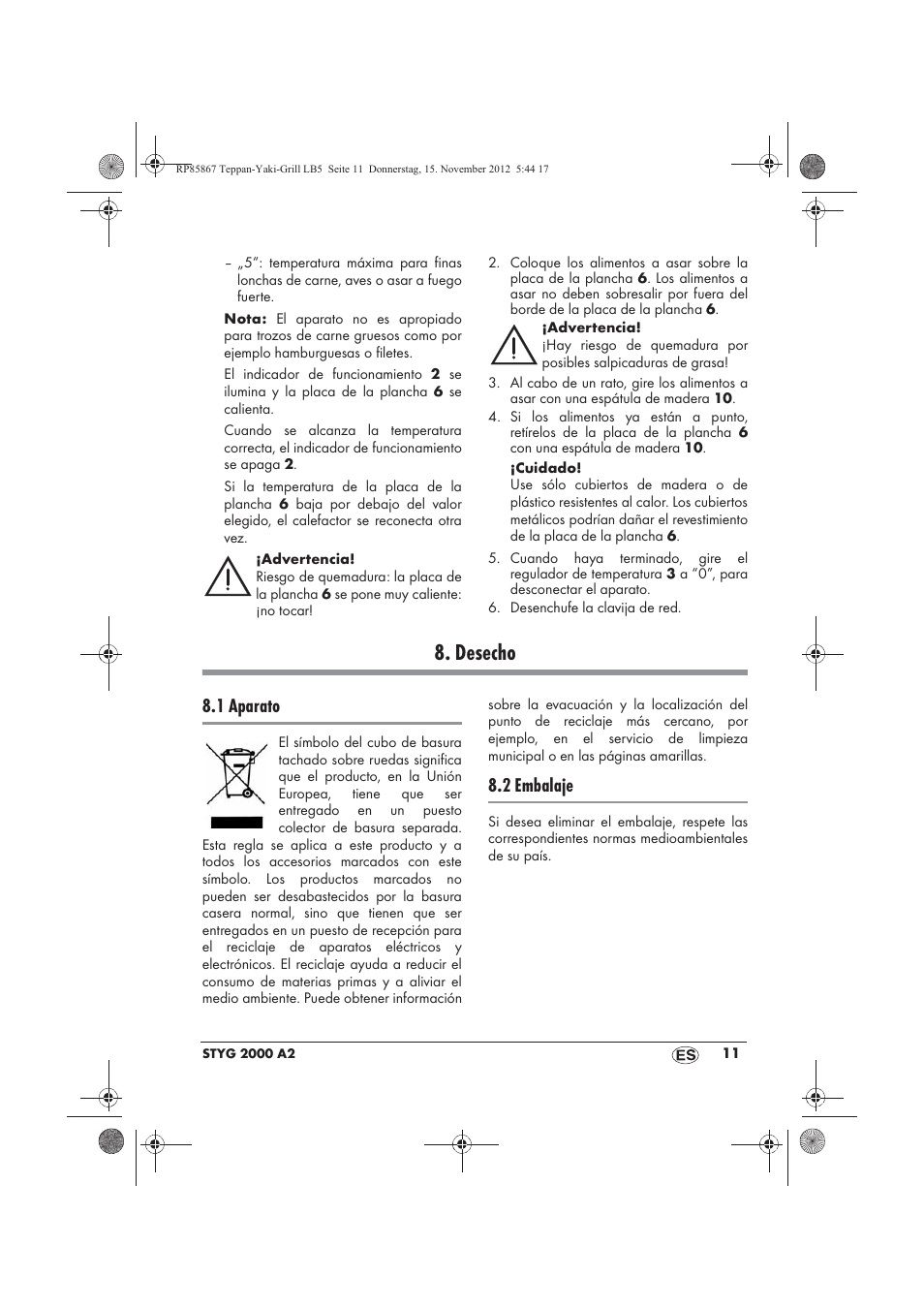 Desecho, 1 aparato, 2 embalaje | Silvercrest STYG 2000 A2 User Manual | Page 13 / 62