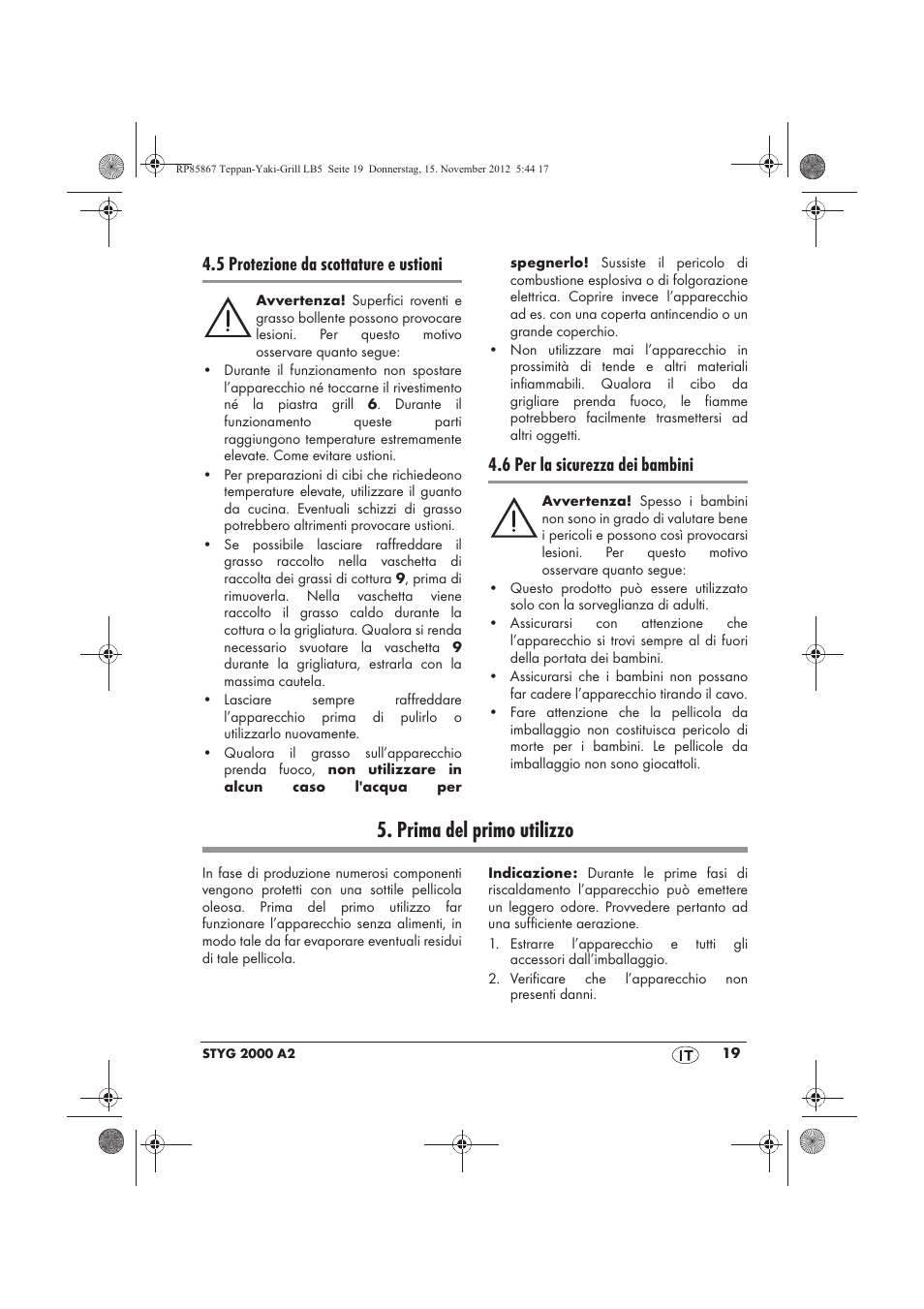 Prima del primo utilizzo, 5 protezione da scottature e ustioni, 6 per la sicurezza dei bambini | Silvercrest STYG 2000 A2 User Manual | Page 21 / 62
