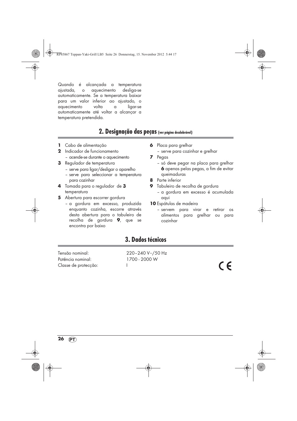Designação das peças, Dados técnicos | Silvercrest STYG 2000 A2 User Manual | Page 28 / 62