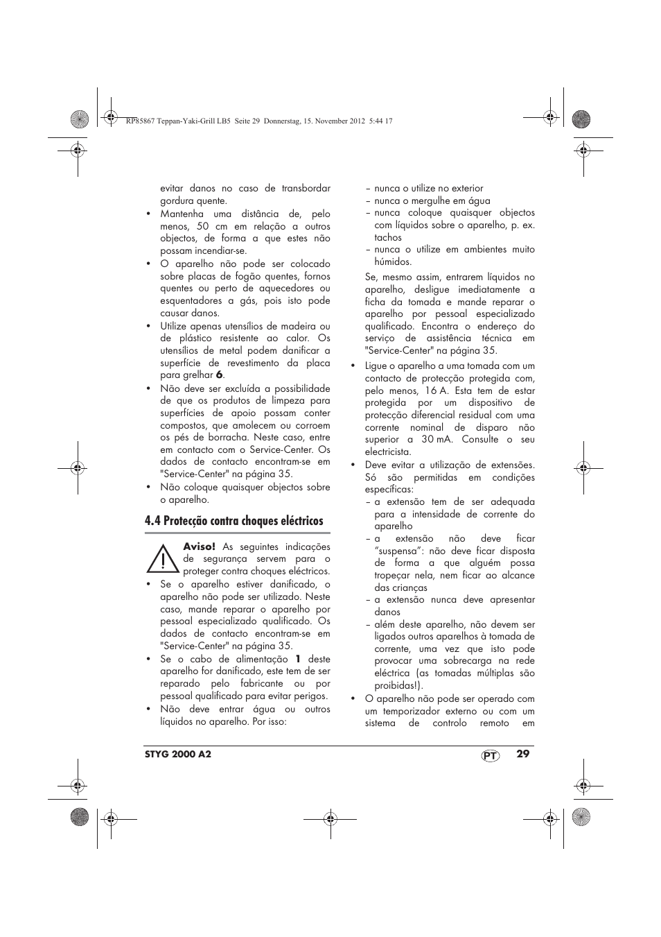 4 protecção contra choques eléctricos | Silvercrest STYG 2000 A2 User Manual | Page 31 / 62