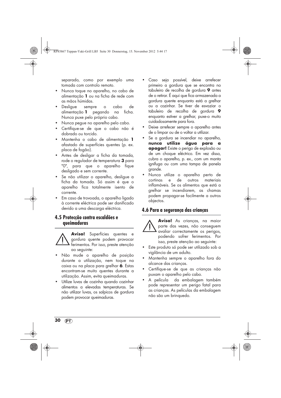 5 protecção contra escaldões e queimaduras, 6 para a segurança das crianças | Silvercrest STYG 2000 A2 User Manual | Page 32 / 62