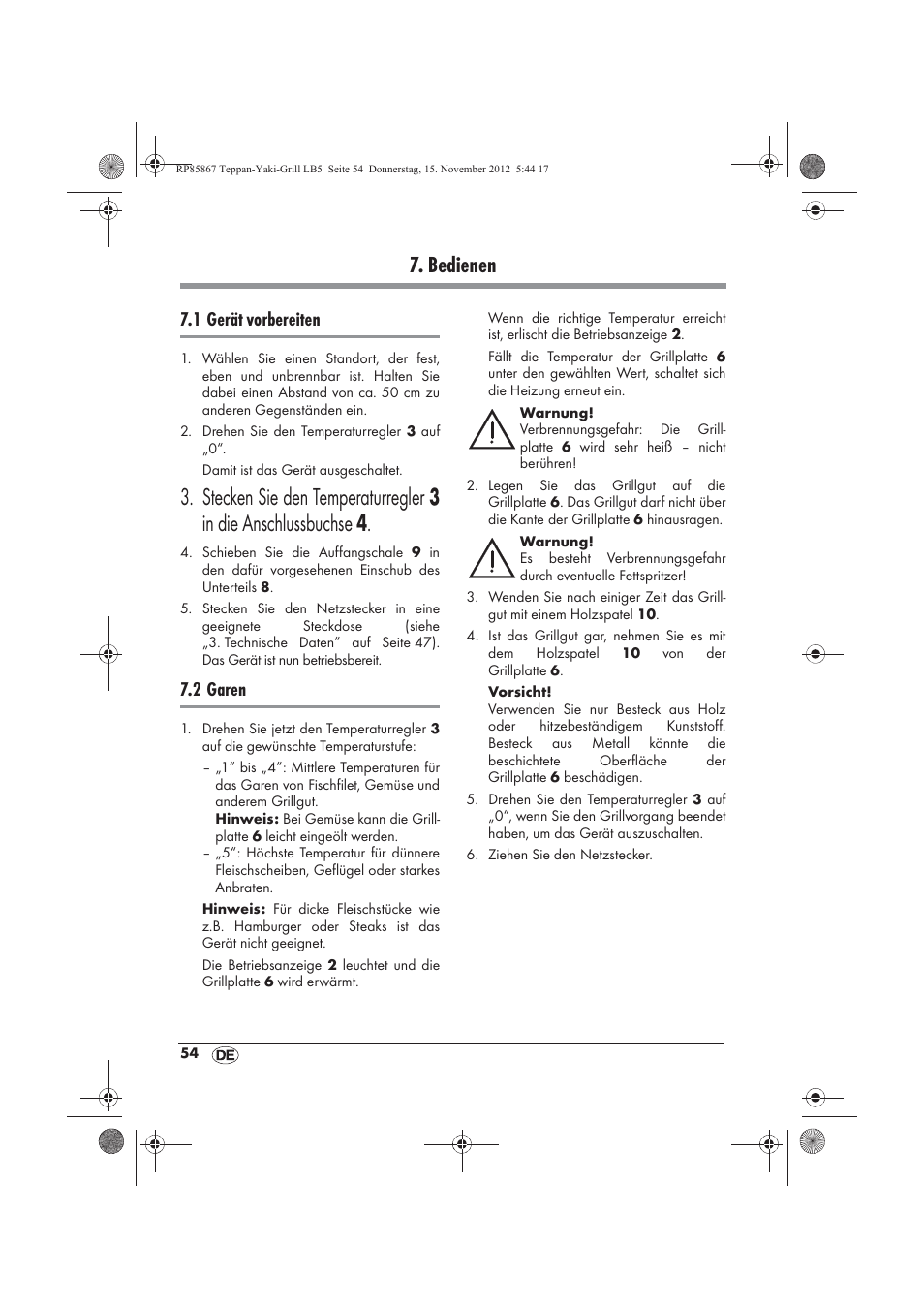 Bedienen, 1 gerät vorbereiten, 2 garen | Silvercrest STYG 2000 A2 User Manual | Page 56 / 62