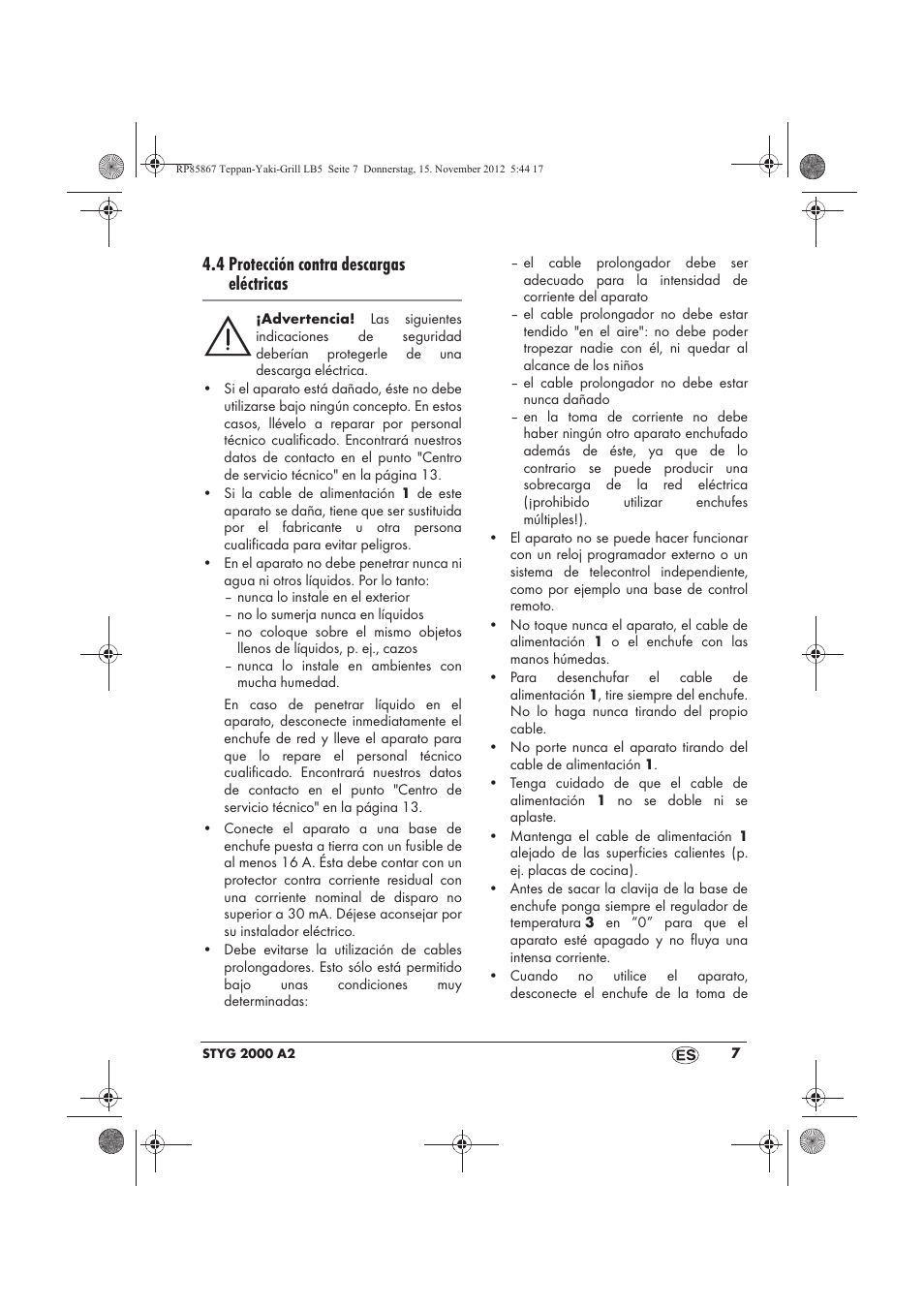 4 protección contra descargas eléctricas | Silvercrest STYG 2000 A2 User Manual | Page 9 / 62