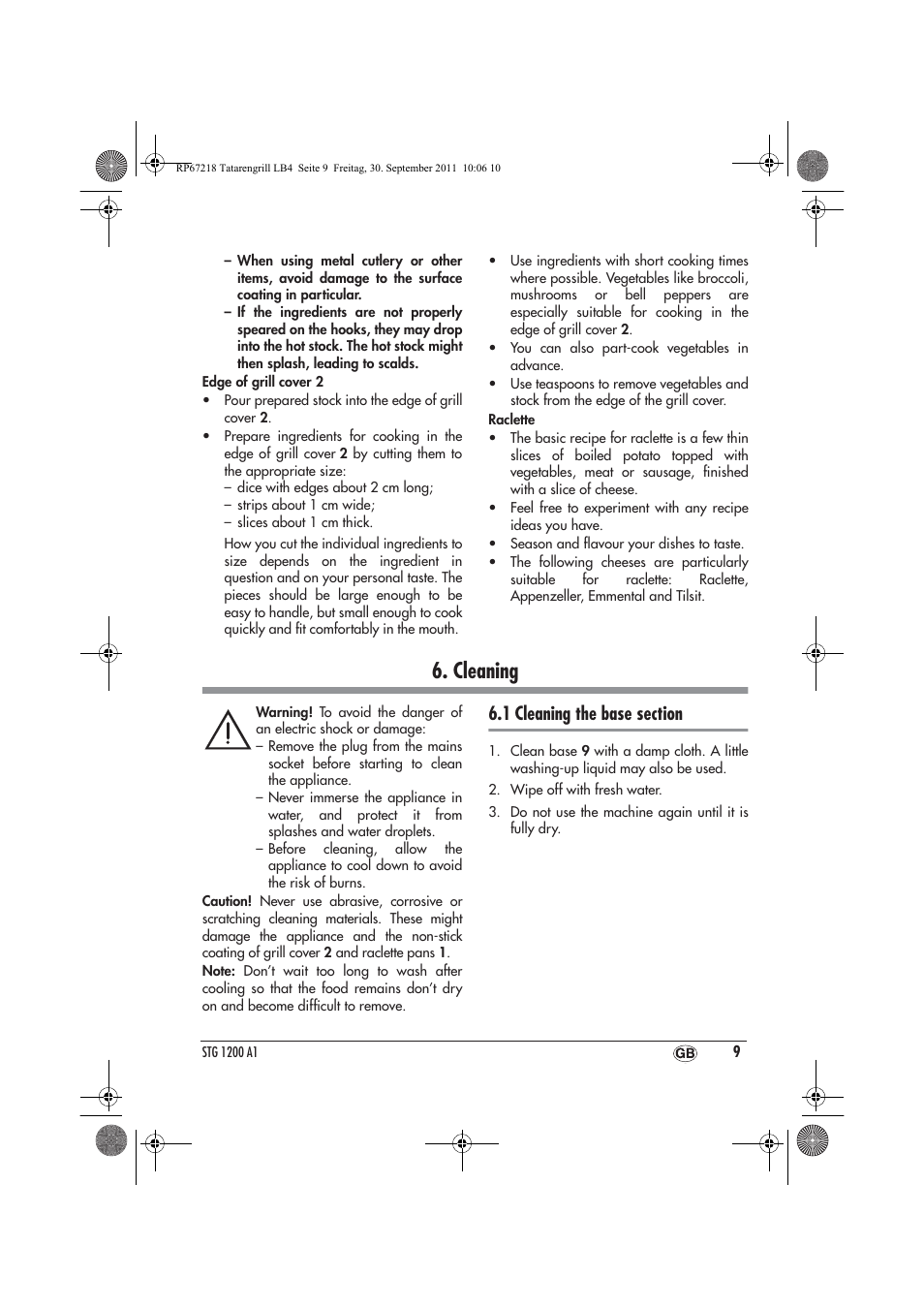 Cleaning | Silvercrest STG1200A1 User Manual | Page 11 / 74