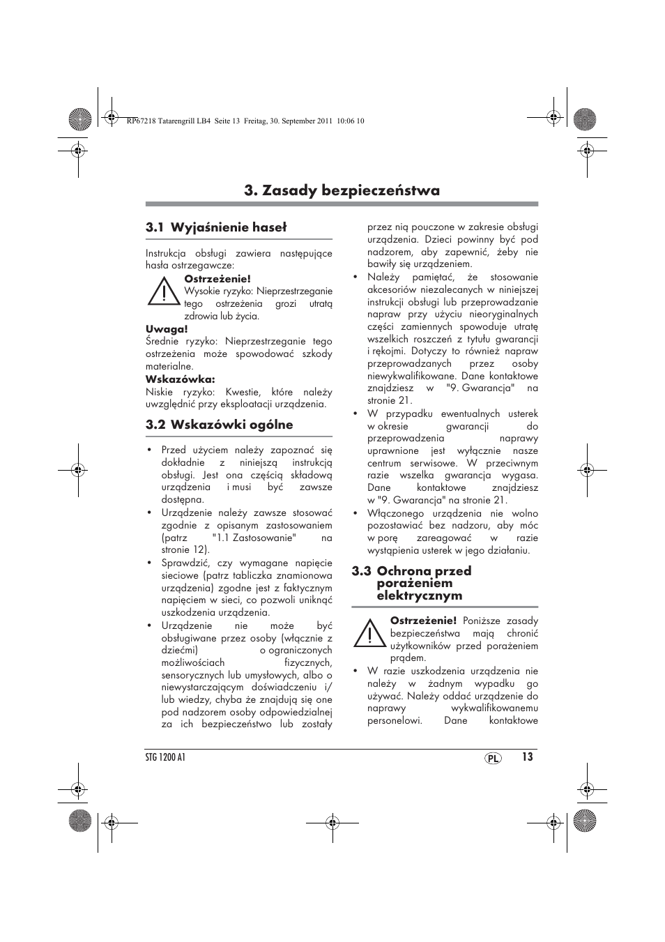 Zasady bezpieczeństwa | Silvercrest STG1200A1 User Manual | Page 15 / 74