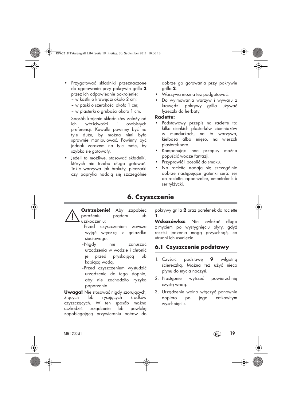 Czyszczenie | Silvercrest STG1200A1 User Manual | Page 21 / 74