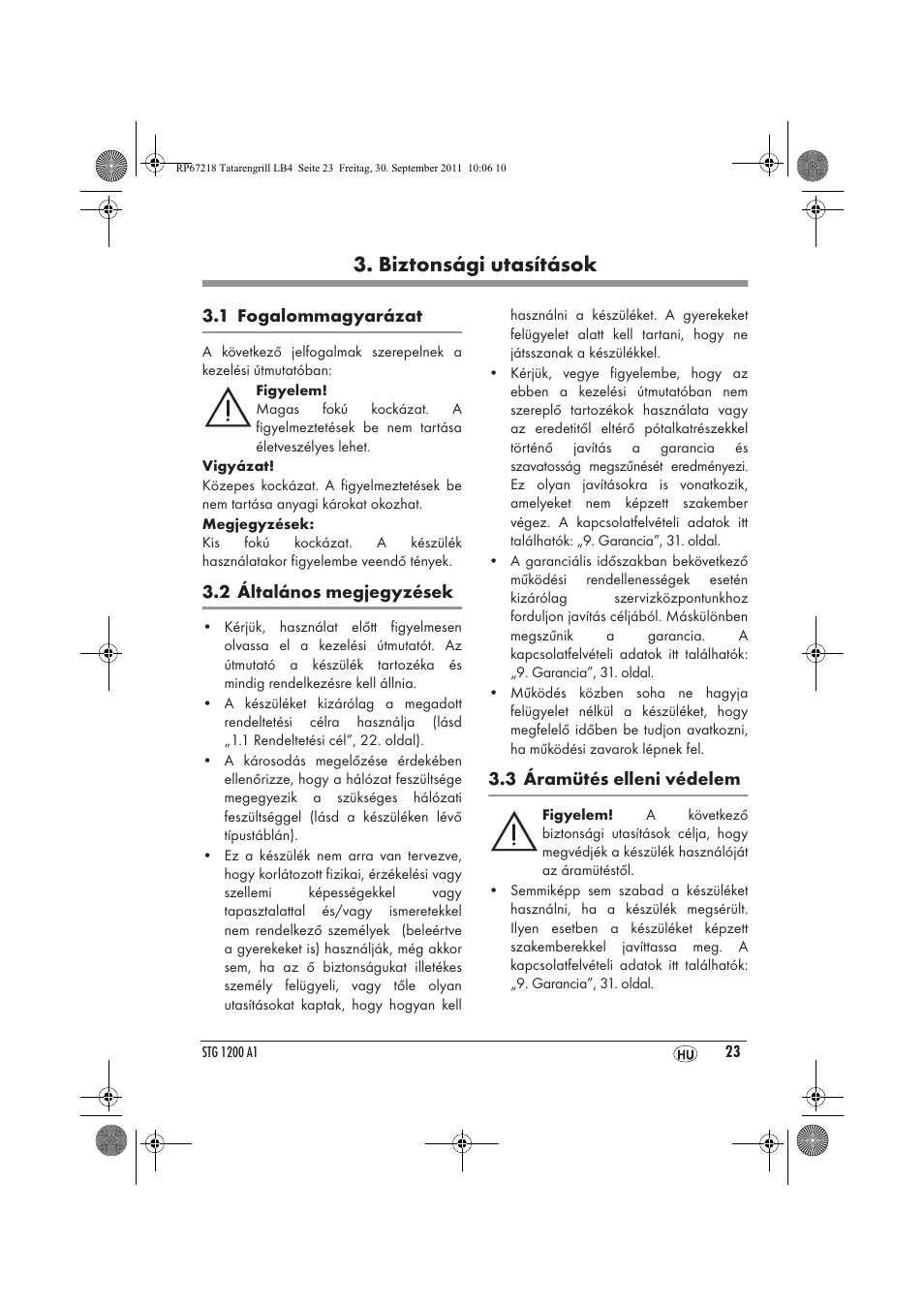 Biztonsági utasítások | Silvercrest STG1200A1 User Manual | Page 25 / 74