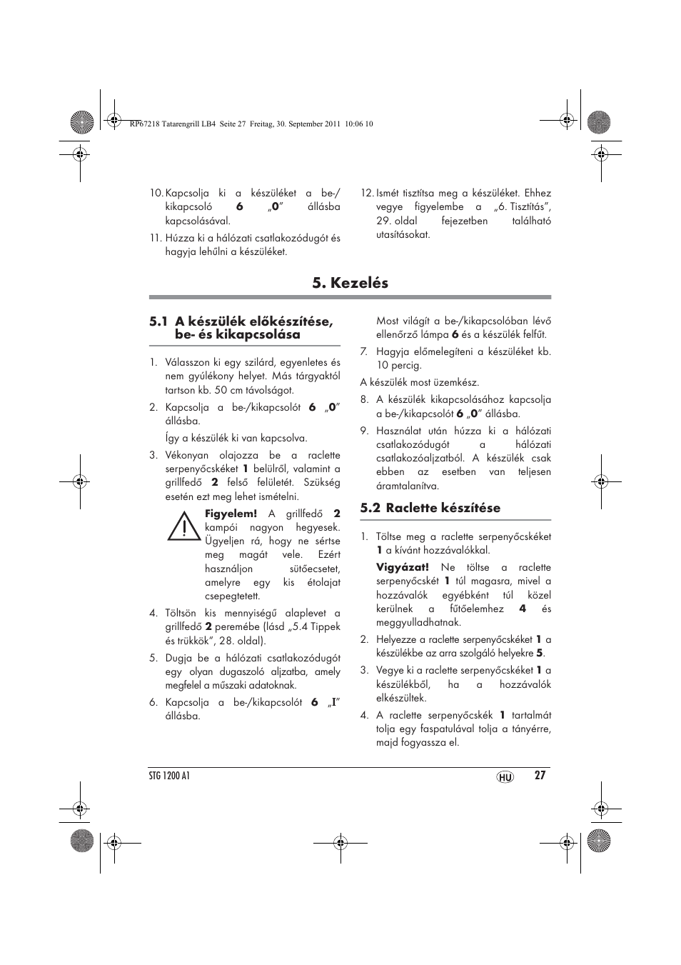 Kezelés | Silvercrest STG1200A1 User Manual | Page 29 / 74