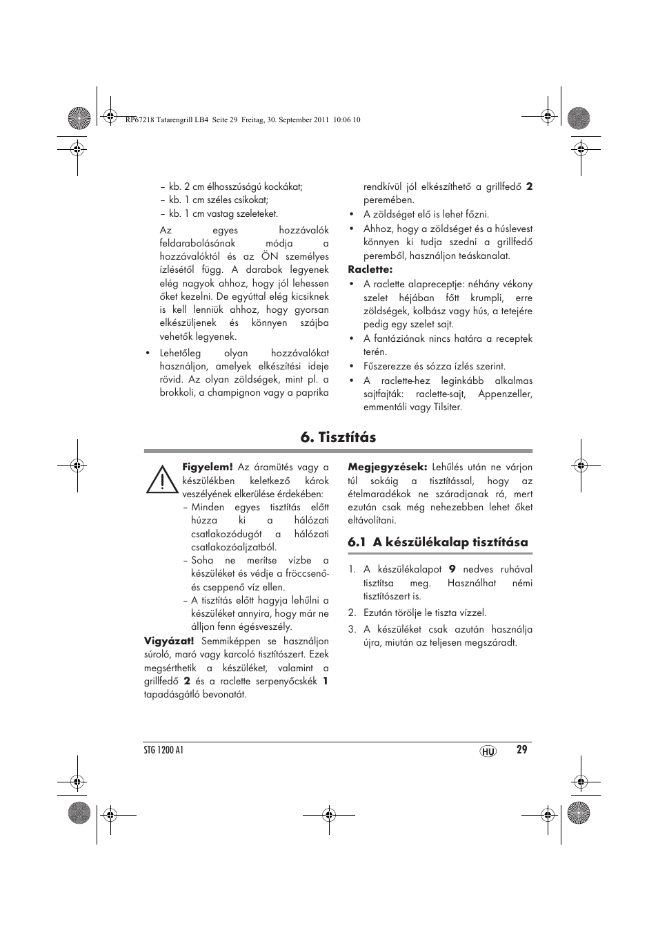Tisztítás | Silvercrest STG1200A1 User Manual | Page 31 / 74