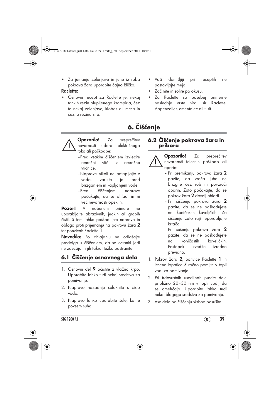 Čiščenje | Silvercrest STG1200A1 User Manual | Page 41 / 74