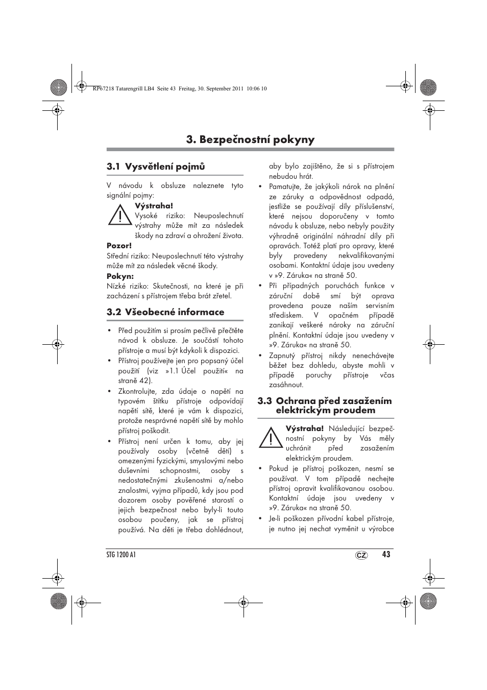 Bezpečnostní pokyny | Silvercrest STG1200A1 User Manual | Page 45 / 74