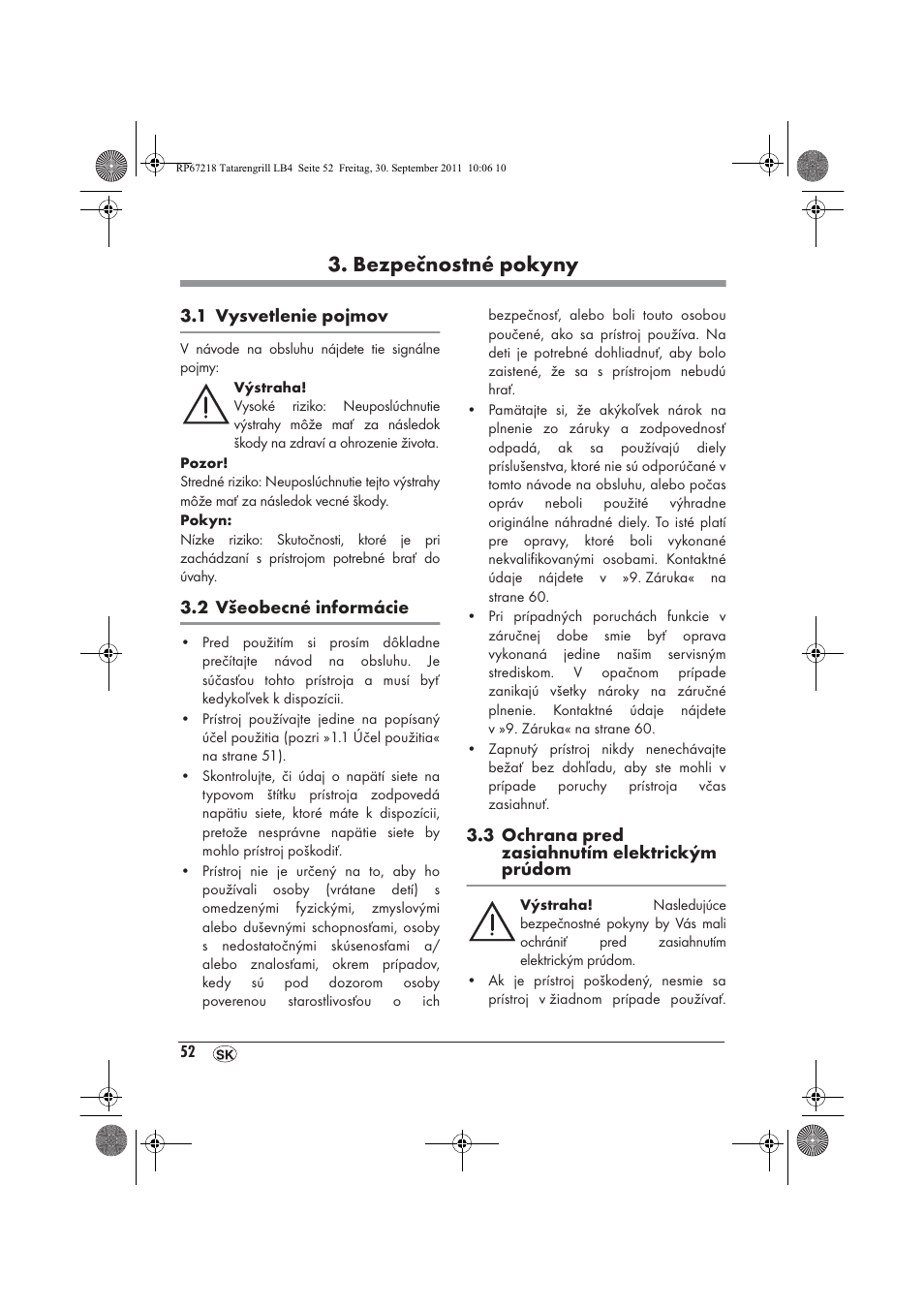Bezpečnostné pokyny | Silvercrest STG1200A1 User Manual | Page 54 / 74