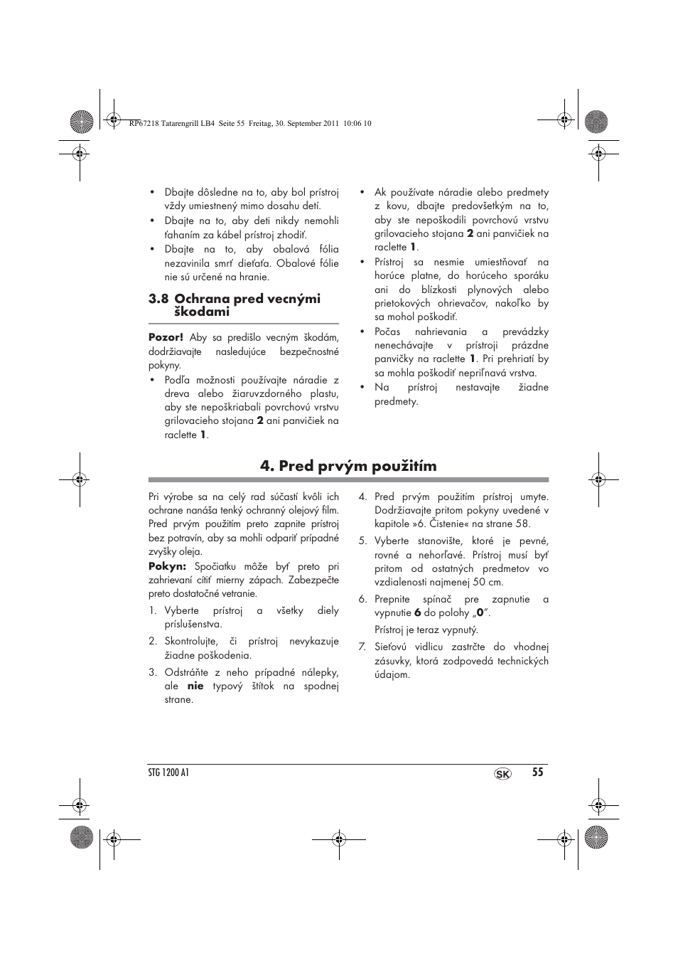 Pred prvým použitím | Silvercrest STG1200A1 User Manual | Page 57 / 74
