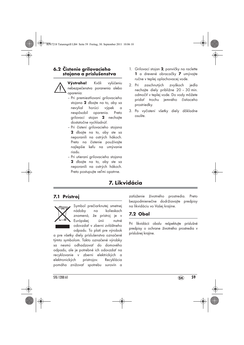 Likvidácia | Silvercrest STG1200A1 User Manual | Page 61 / 74