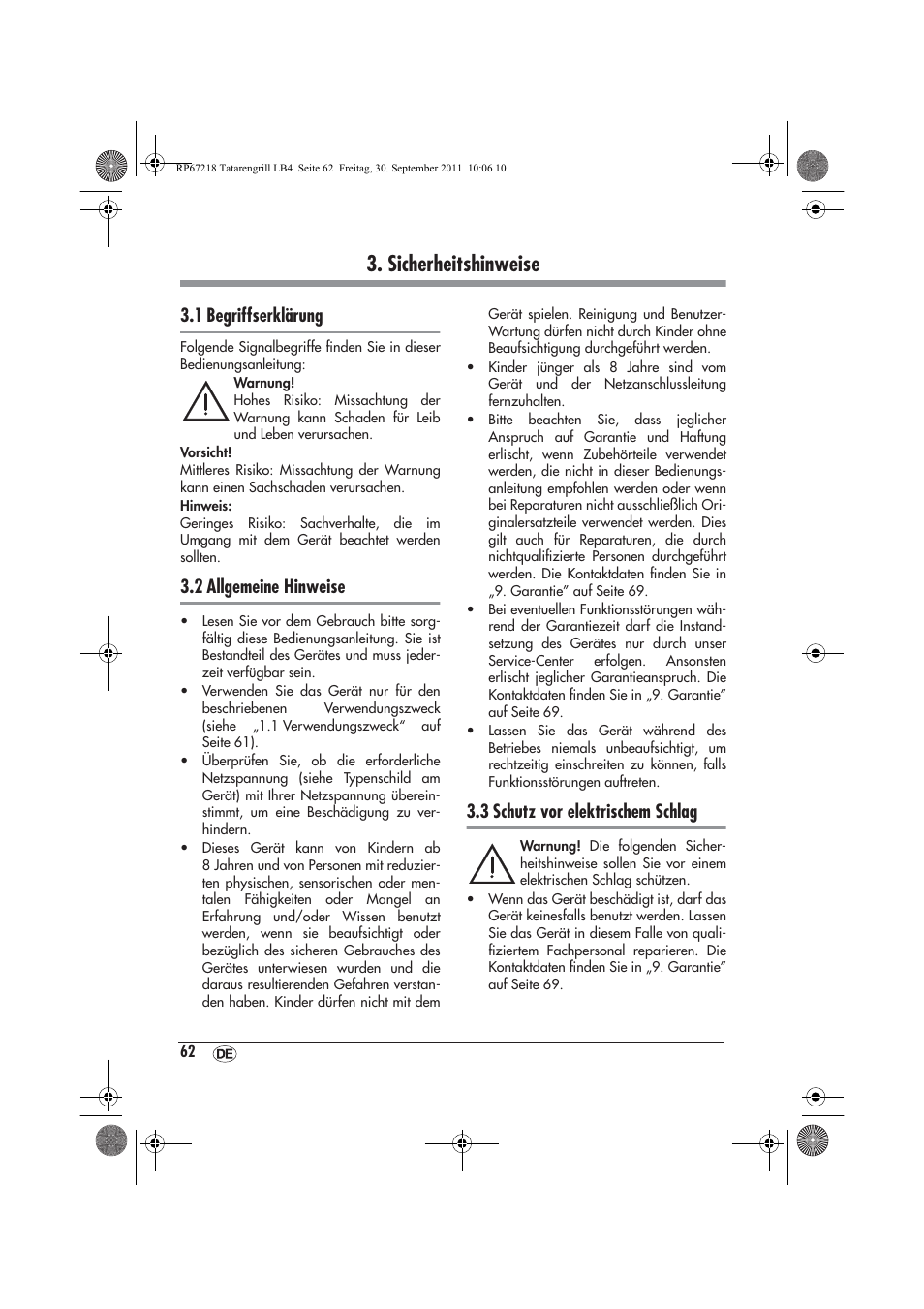 Sicherheitshinweise, 1 begriffserklärung, 2 allgemeine hinweise | 3 schutz vor elektrischem schlag | Silvercrest STG1200A1 User Manual | Page 64 / 74