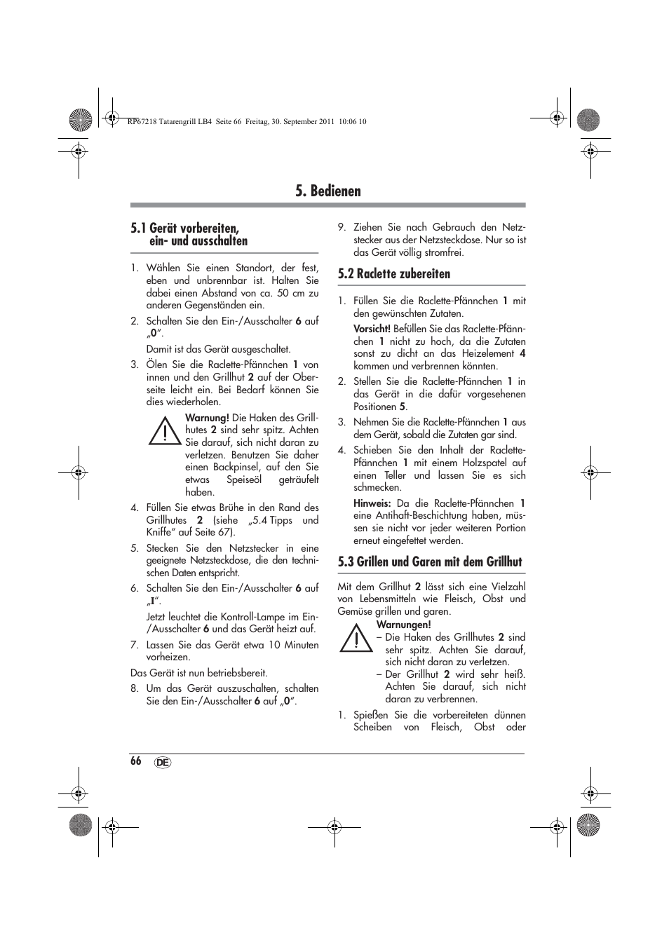 Bedienen, 1 gerät vorbereiten, ein- und ausschalten, 2 raclette zubereiten | 3 grillen und garen mit dem grillhut | Silvercrest STG1200A1 User Manual | Page 68 / 74