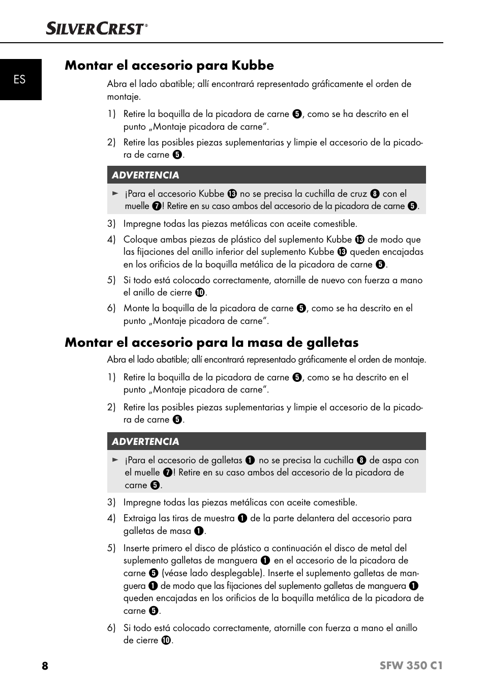 Montar el accesorio para kubbe, Montar el accesorio para la masa de galletas | Silvercrest SFW 350 C1 User Manual | Page 11 / 93