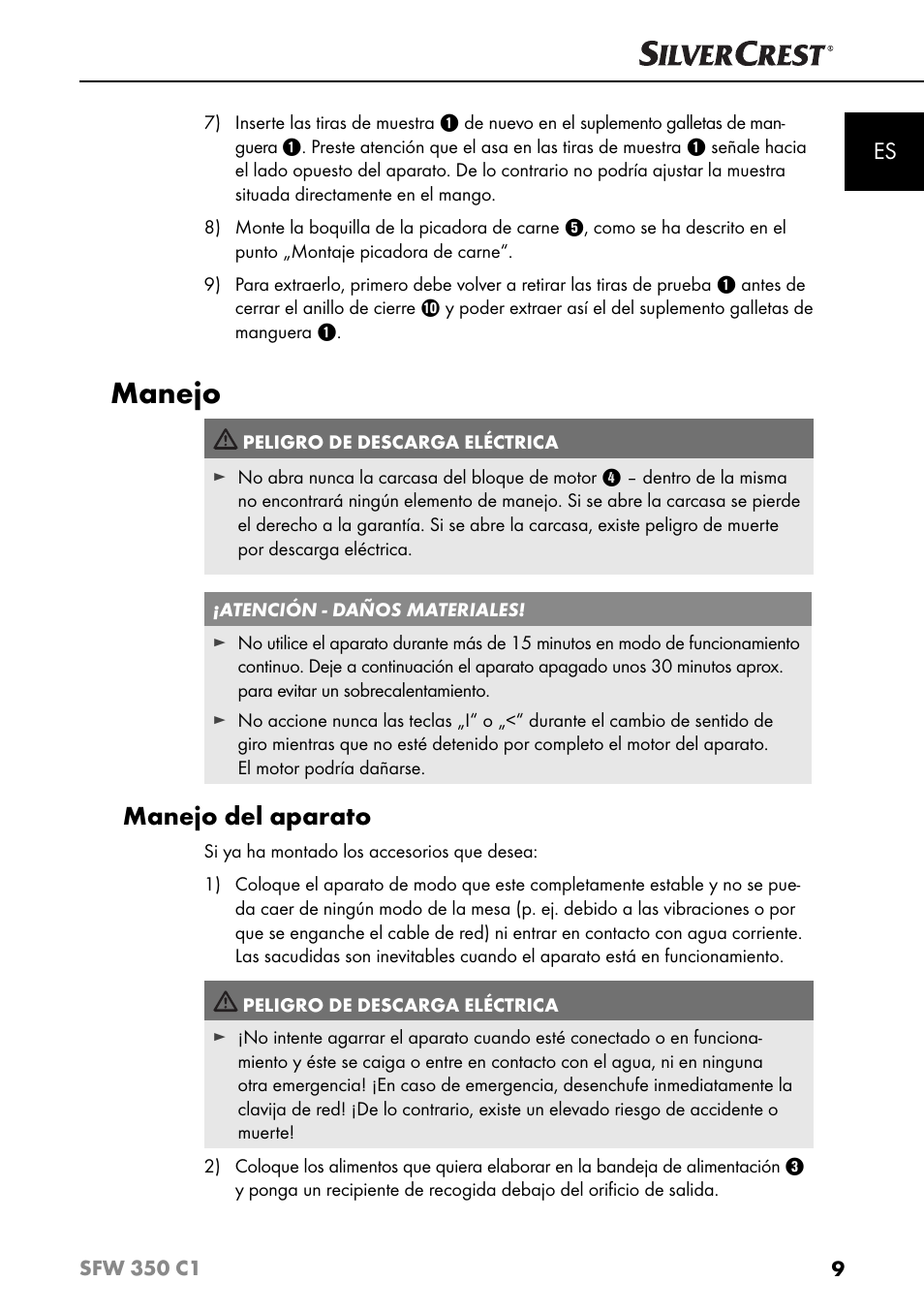 Manejo, Manejo del aparato | Silvercrest SFW 350 C1 User Manual | Page 12 / 93
