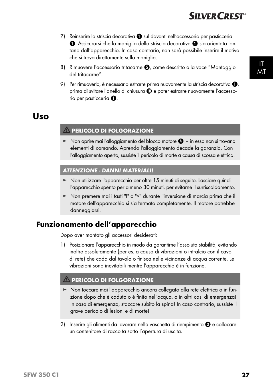 Funzionamento dell’apparecchio, It mt | Silvercrest SFW 350 C1 User Manual | Page 30 / 93