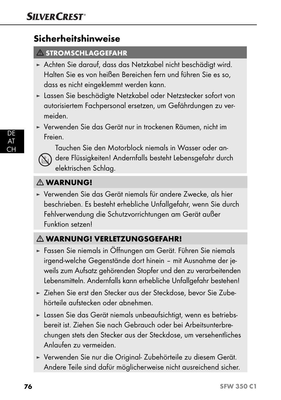 Sicherheitshinweise | Silvercrest SFW 350 C1 User Manual | Page 79 / 93