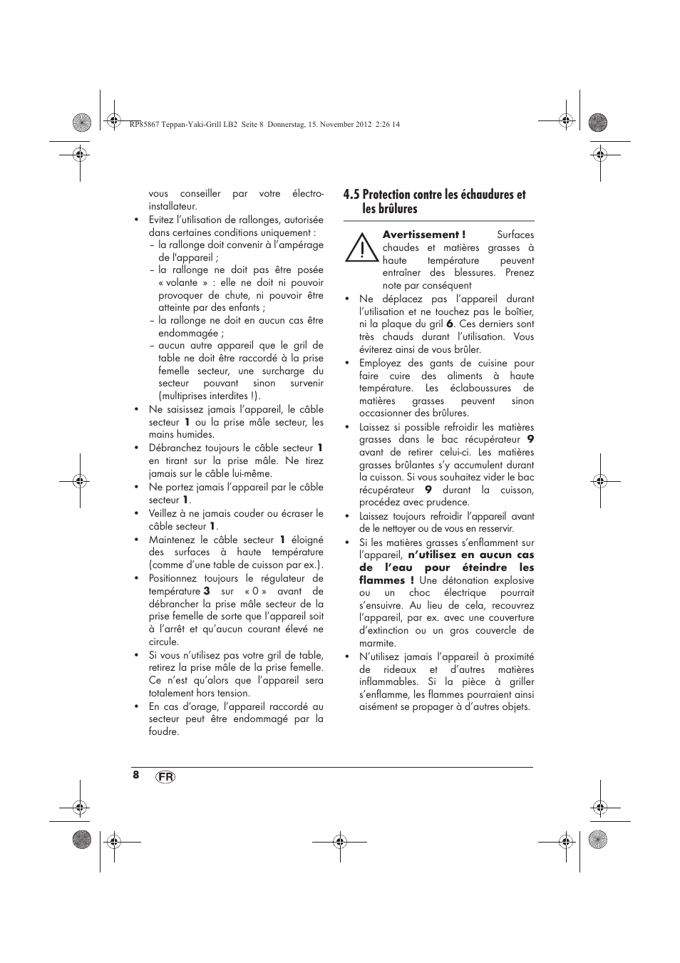 5 protection contre les échaudures et les brûlures | Silvercrest STYG 2000 A2 User Manual | Page 10 / 50