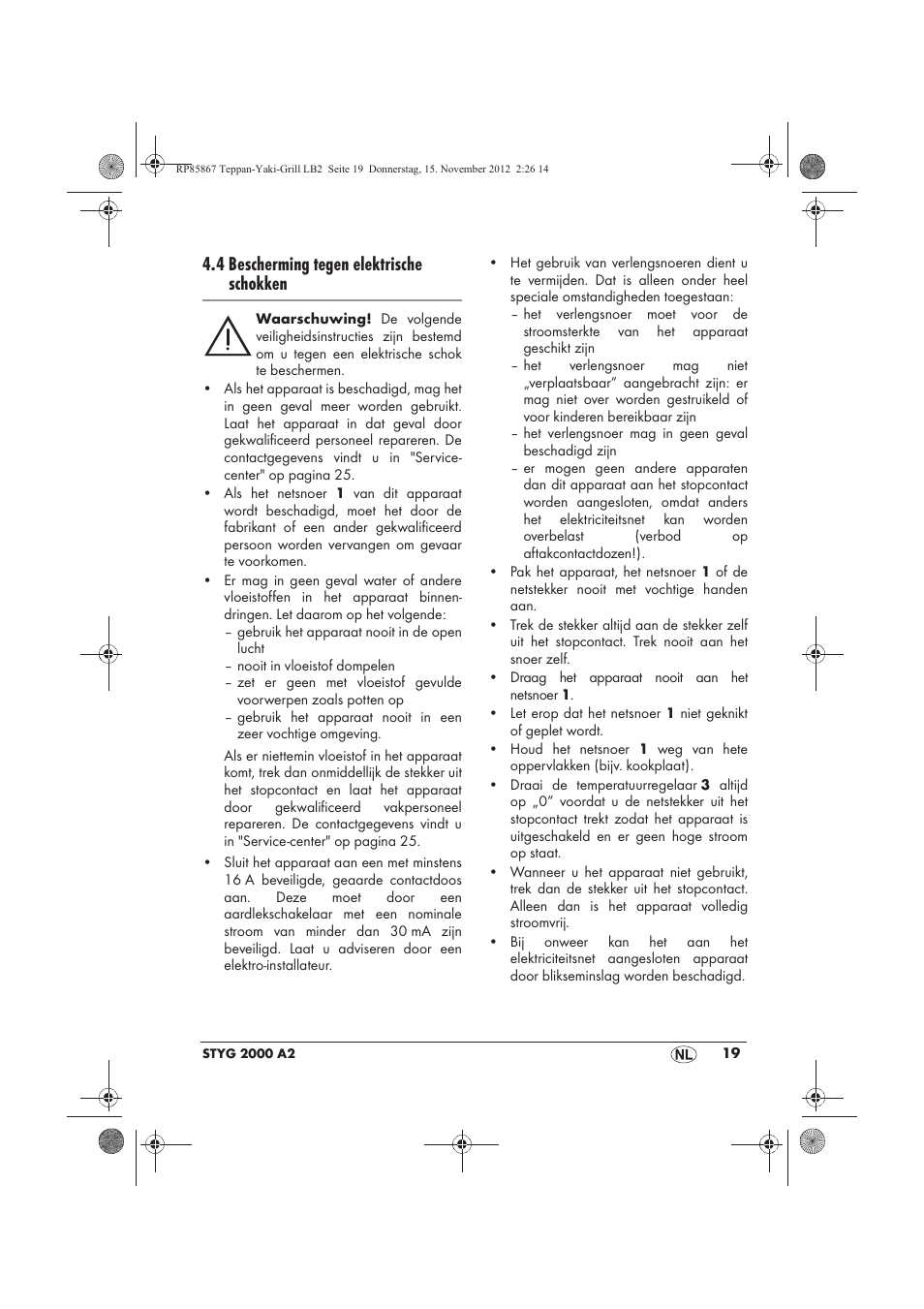 4 bescherming tegen elektrische schokken | Silvercrest STYG 2000 A2 User Manual | Page 21 / 50