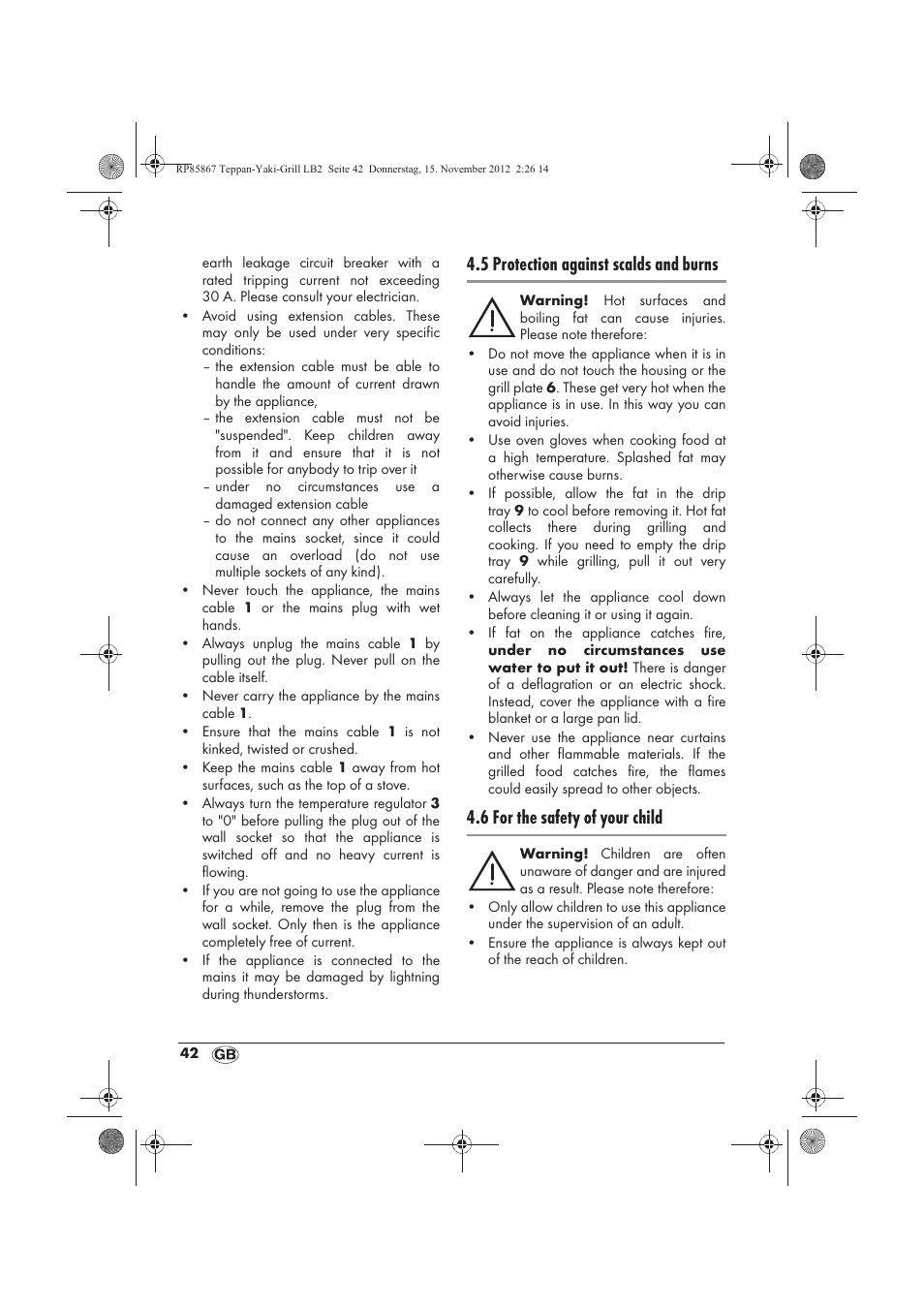 5 protection against scalds and burns, 6 for the safety of your child | Silvercrest STYG 2000 A2 User Manual | Page 44 / 50