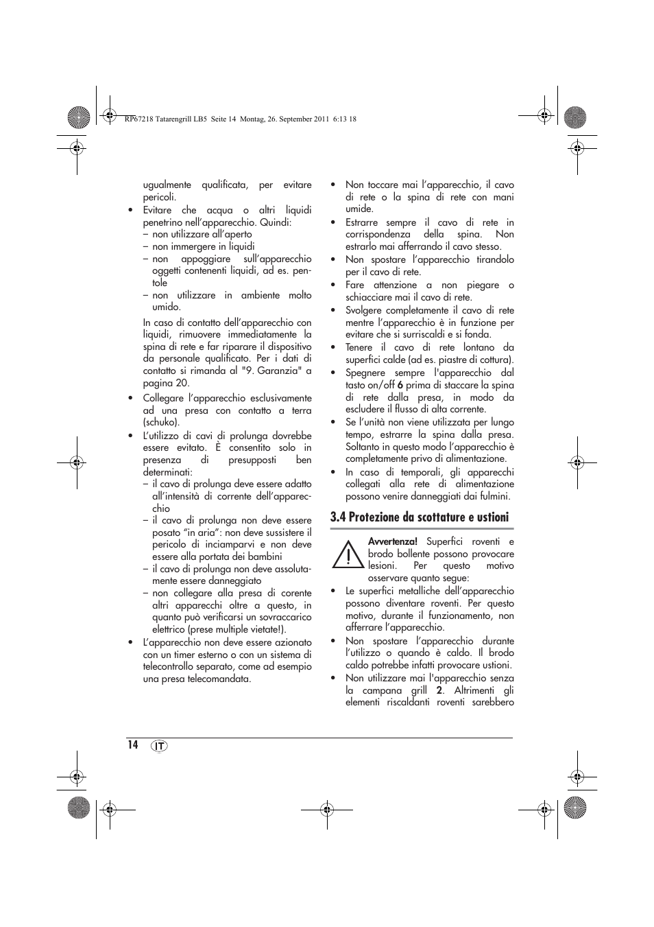 4 protezione da scottature e ustioni | Silvercrest STG1200A1 User Manual | Page 16 / 50