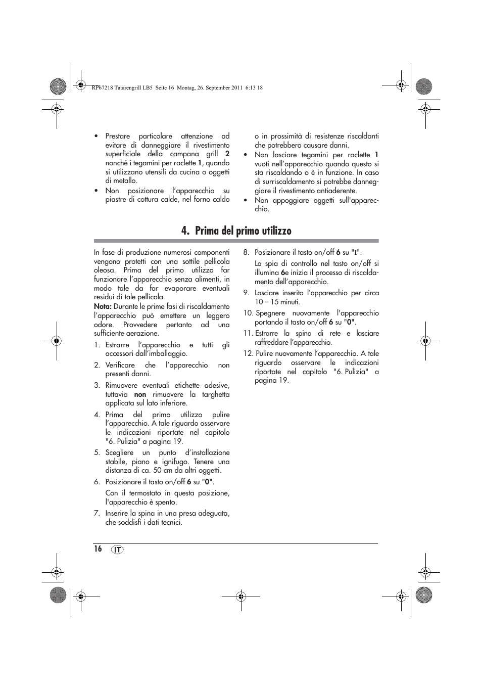Prima del primo utilizzo | Silvercrest STG1200A1 User Manual | Page 18 / 50