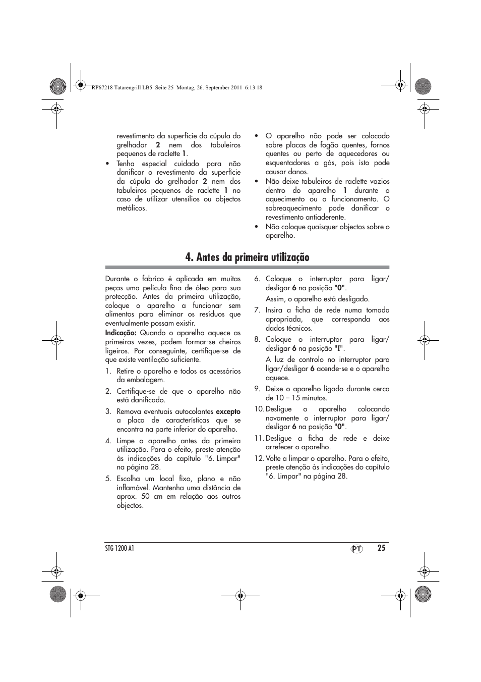 Antes da primeira utilização | Silvercrest STG1200A1 User Manual | Page 27 / 50