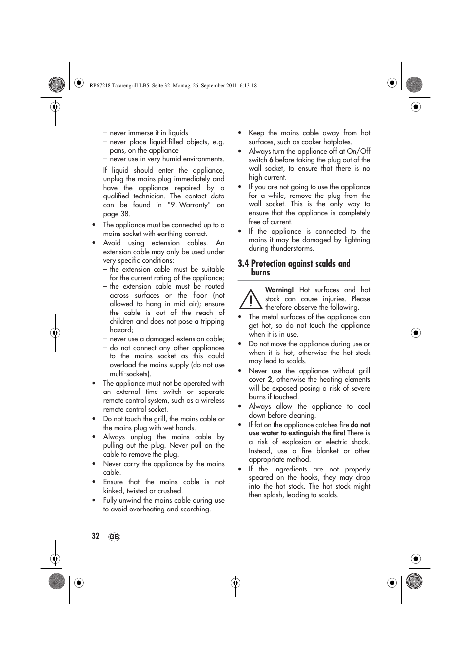 4 protection against scalds and burns | Silvercrest STG1200A1 User Manual | Page 34 / 50