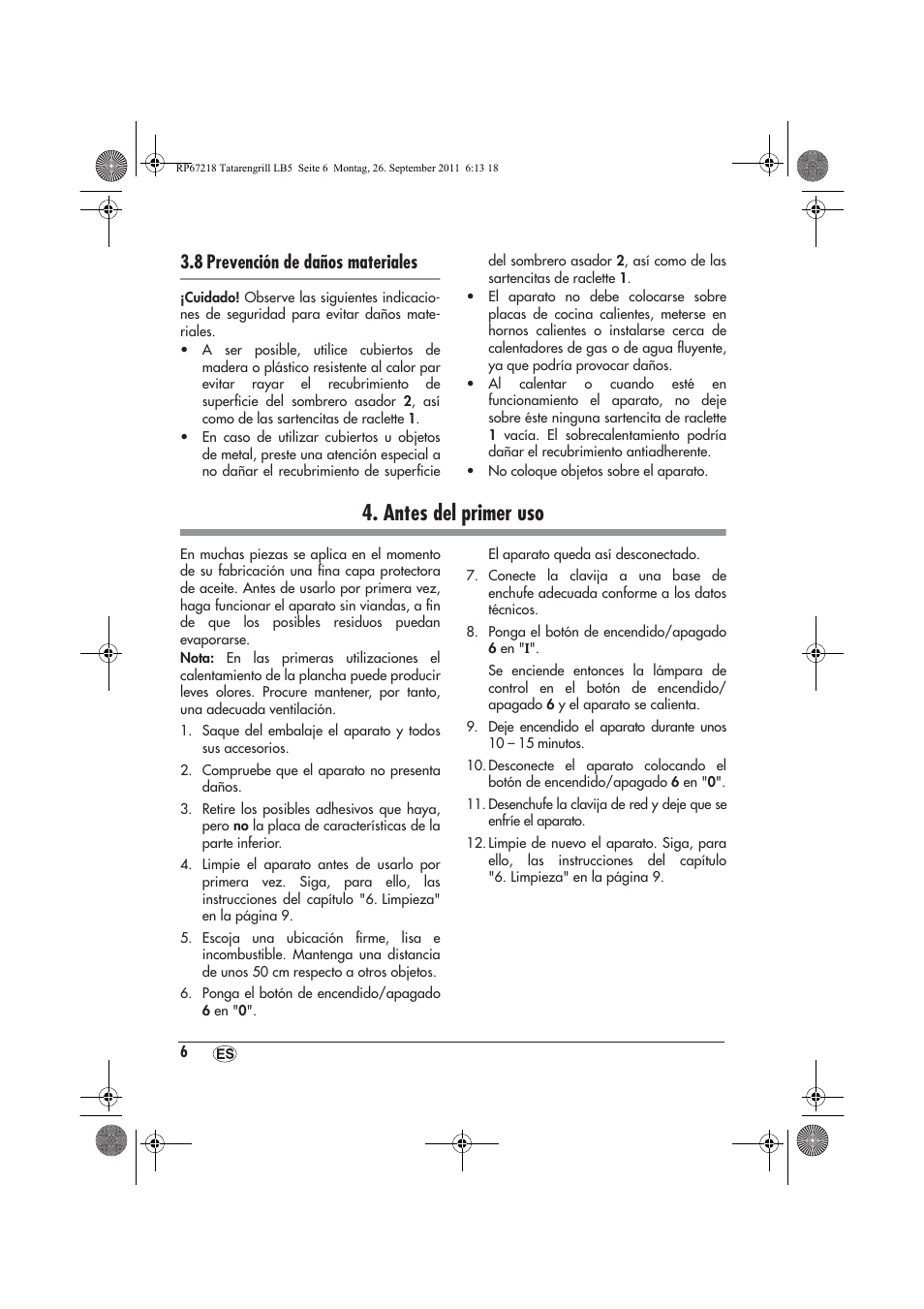 Antes del primer uso, 8 prevención de daños materiales | Silvercrest STG1200A1 User Manual | Page 8 / 50