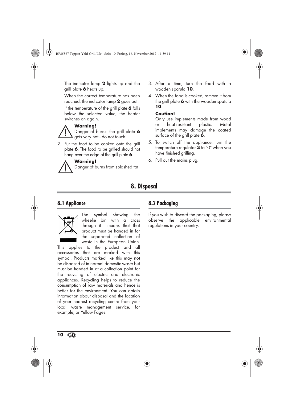 Disposal, 1 appliance, 2 packaging | Silvercrest STYG 2000 A2 User Manual | Page 12 / 82