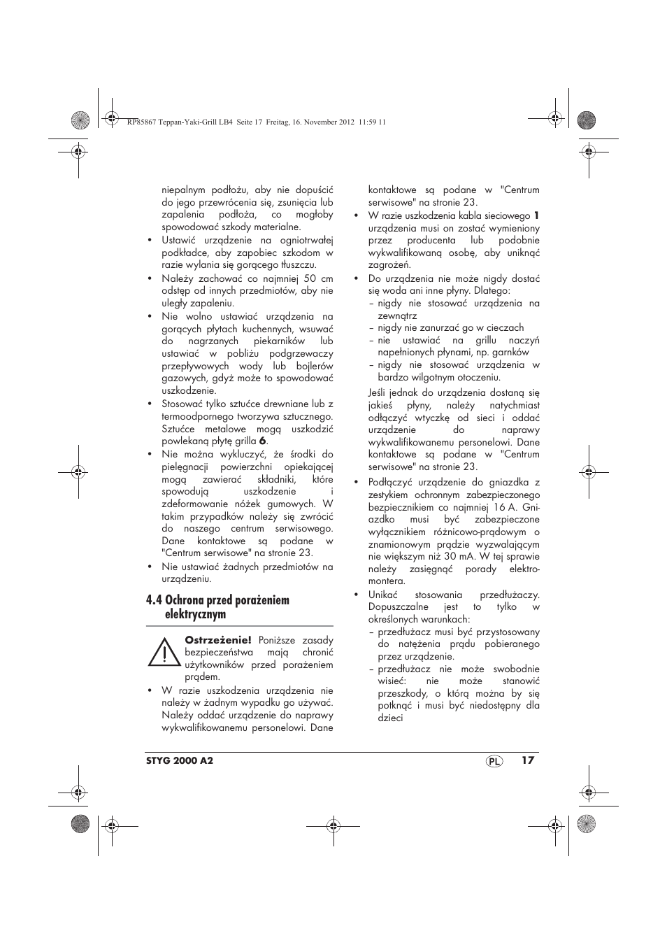4 ochrona przed porażeniem elektrycznym | Silvercrest STYG 2000 A2 User Manual | Page 19 / 82