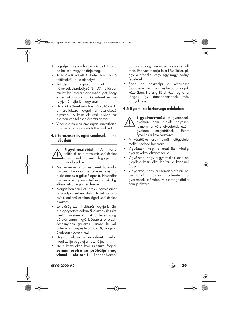 5 forrázások és égési sérülések elleni védelem, 6 gyermekei biztonsága érdekében | Silvercrest STYG 2000 A2 User Manual | Page 31 / 82