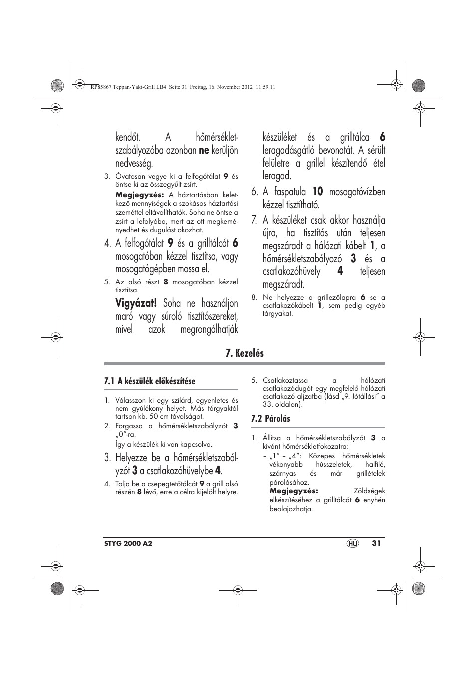 Kezelés | Silvercrest STYG 2000 A2 User Manual | Page 33 / 82