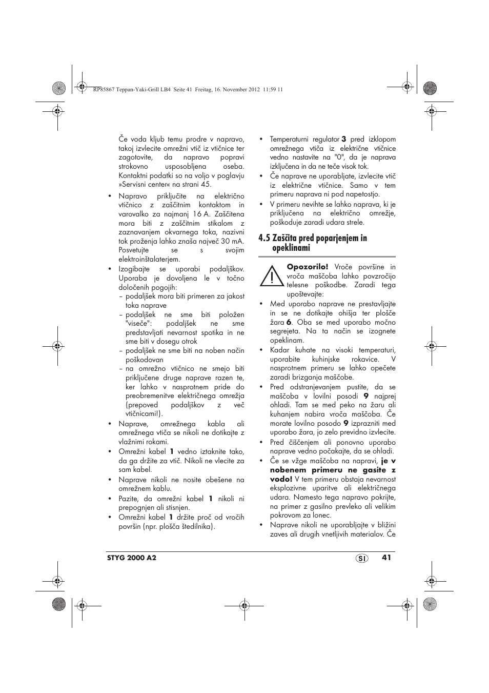 5 zaščita pred poparjenjem in opeklinami | Silvercrest STYG 2000 A2 User Manual | Page 43 / 82