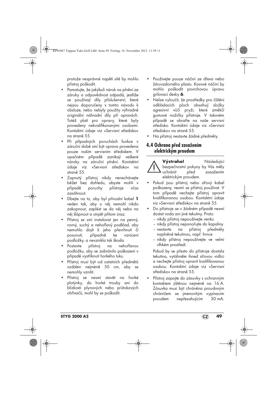 4 ochrana před zasažením elektrickým proudem | Silvercrest STYG 2000 A2 User Manual | Page 51 / 82