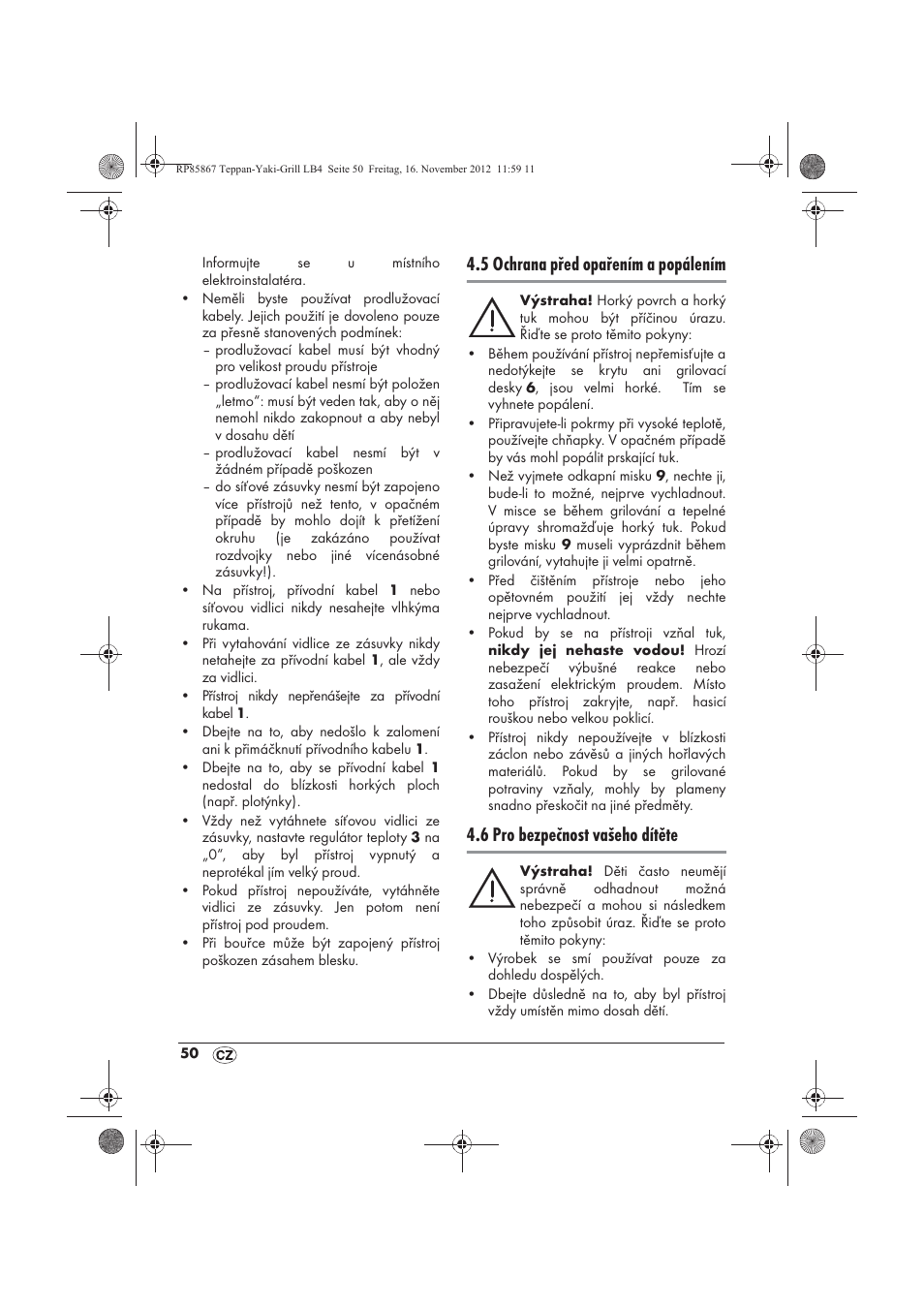 5 ochrana před opařením a popálením, 6 pro bezpečnost vašeho dítěte | Silvercrest STYG 2000 A2 User Manual | Page 52 / 82
