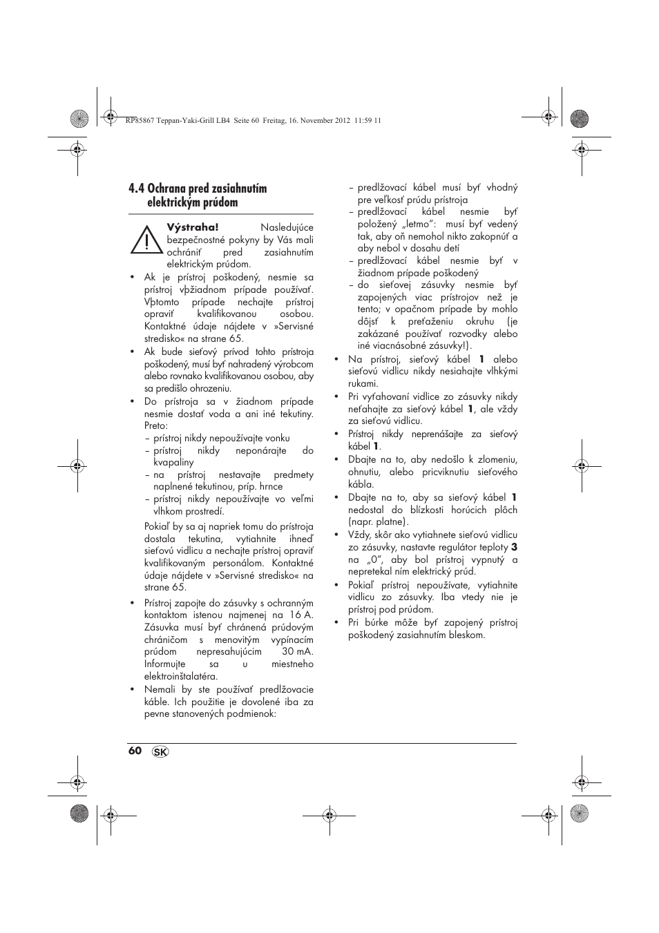 4 ochrana pred zasiahnutím elektrickým prúdom | Silvercrest STYG 2000 A2 User Manual | Page 62 / 82