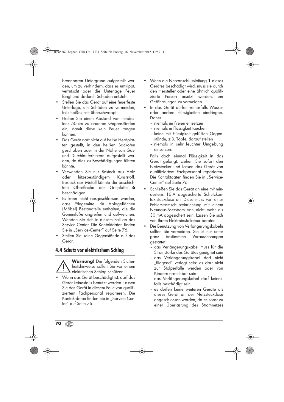 4 schutz vor elektrischem schlag | Silvercrest STYG 2000 A2 User Manual | Page 72 / 82