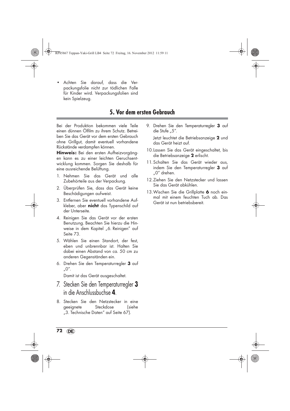 Vor dem ersten gebrauch | Silvercrest STYG 2000 A2 User Manual | Page 74 / 82