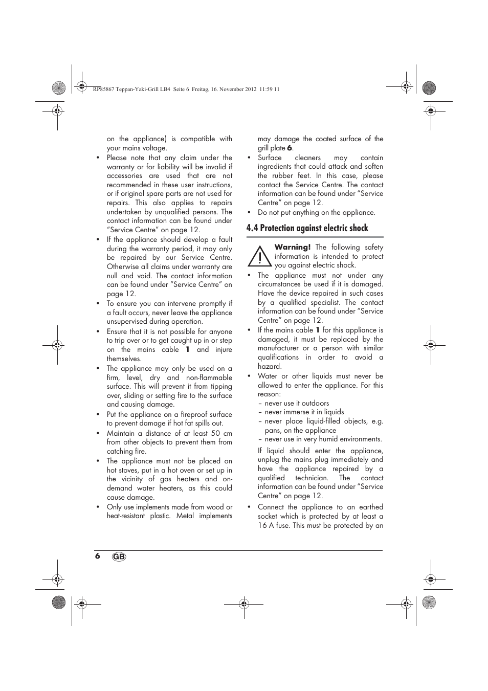 4 protection against electric shock | Silvercrest STYG 2000 A2 User Manual | Page 8 / 82